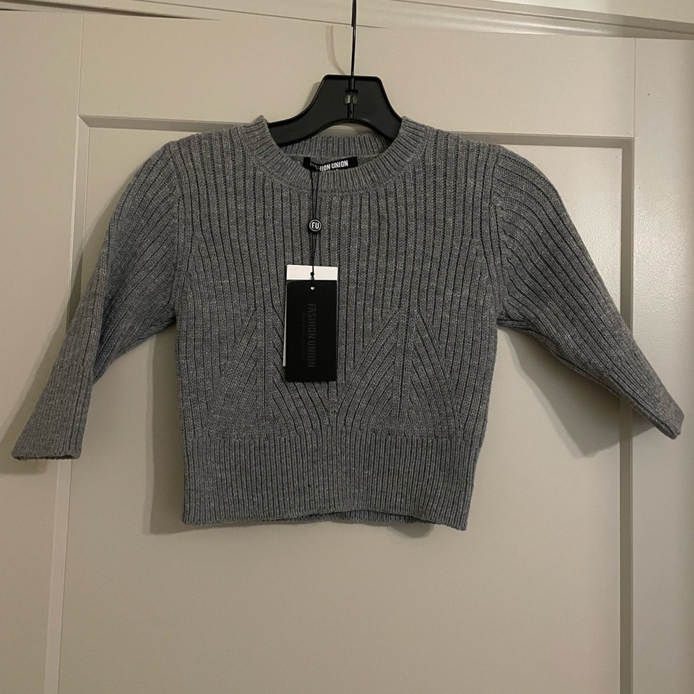 NWT Fashion Union gray cropped sweater top size US4